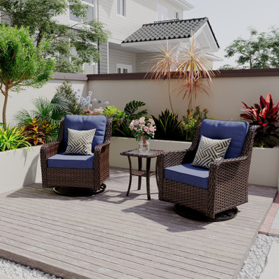 3-Piece Wicker Swivel Rocking Set With Cushions