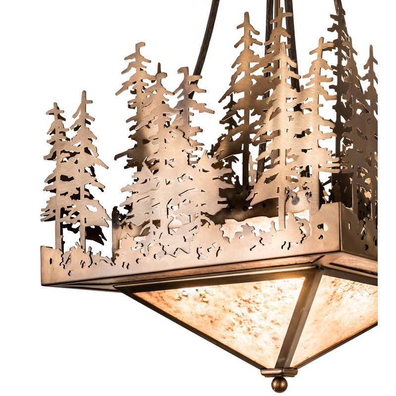 Luminaire suspendu unique à 4 lumières Chasmin, Cuivre antique / mica argenté