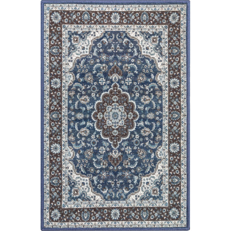 Tapis oriental bleu antidérapant Kings Court, Rectangle 3 pi 3 po x 4 pi 7 po