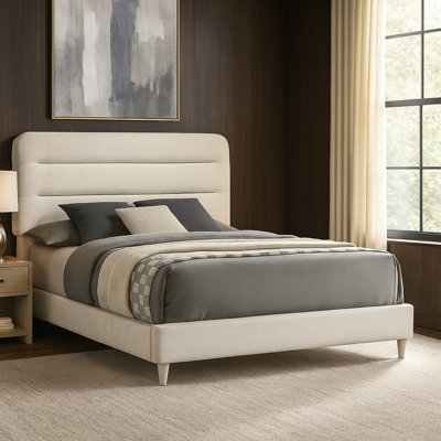 Meni Bed, Scandinavian White Upholstery, Panel Headboard