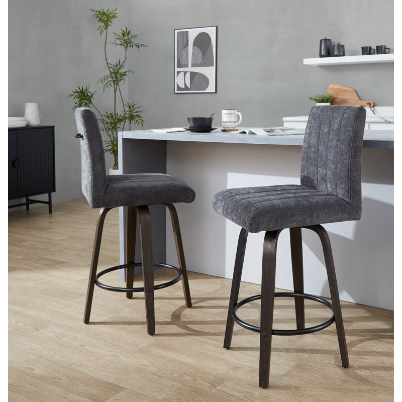 Hank 26" Fixed-Height Counter Stool With Bent Wood Legs - Set Of 2, Black Seat/Black Frame