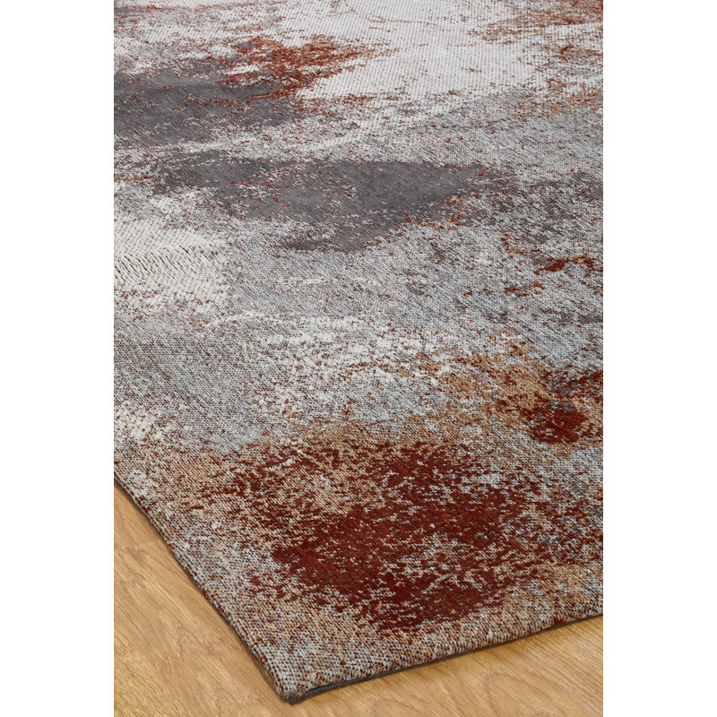 Seren Cotton Area Rug in Gray/Red/Peachy Pink, Rectangle 5'6" x 8'6"