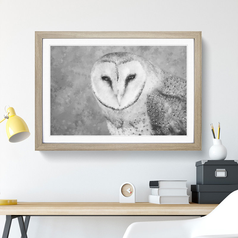 Barn Owl - Single Picture Frame Painting on MDF, Oak, 24cm H x 33cm W x 2cm D