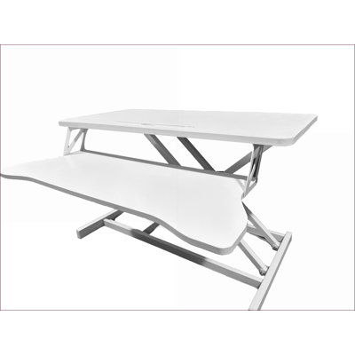 Desk Converter Height Adjustable Sit to Stand Riser with Dual Monitor Space &amp; Wide Keyboard Tray | White | MDF+Metal