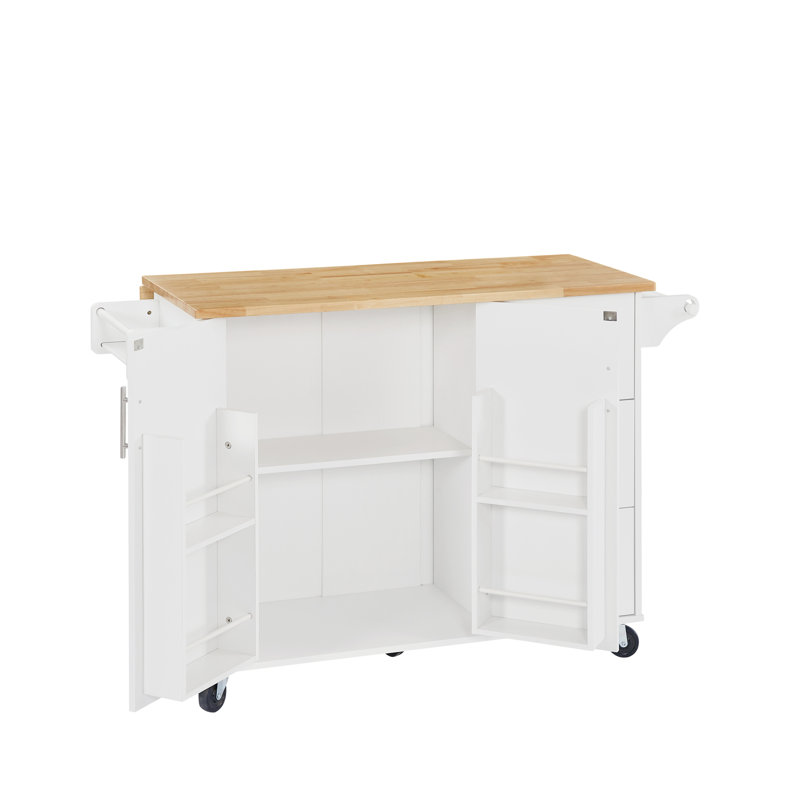 White Rolling Kitchen Island With Storage Cabinet And Drop Leaf Countertop For Efficient Space Table 2 Brake Wheels Space,