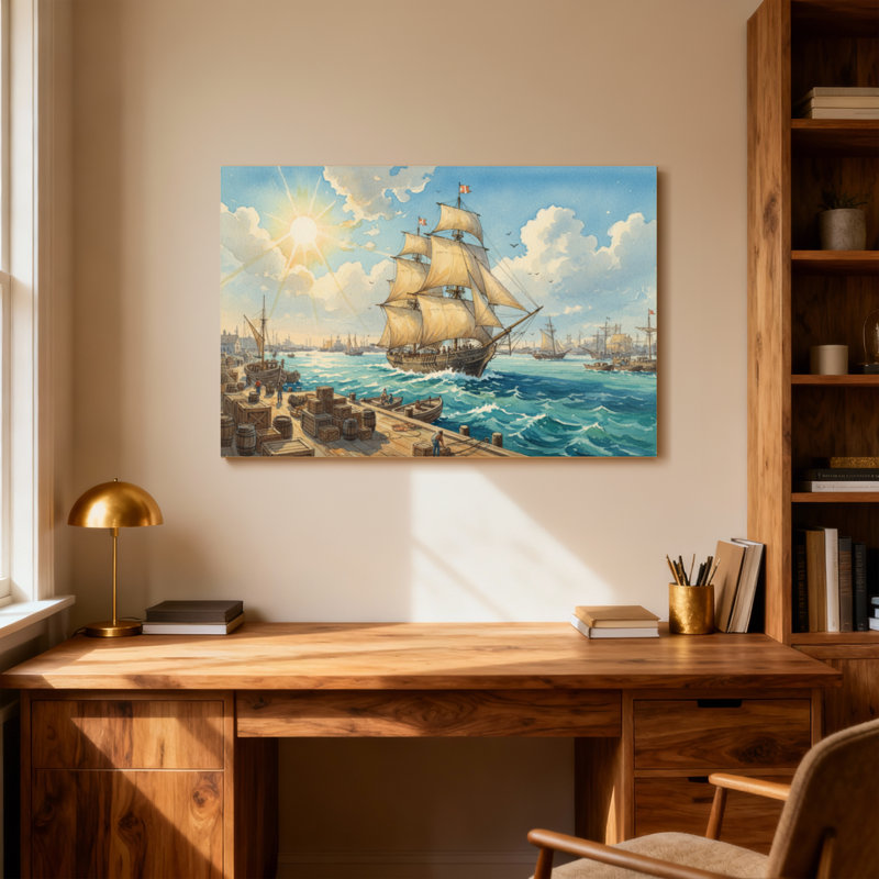 Paysage et nature Sunlit Harbor voilier quai, H 16 po x l 24 po