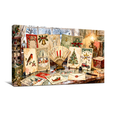 Cartes et décorations de Noël sur table