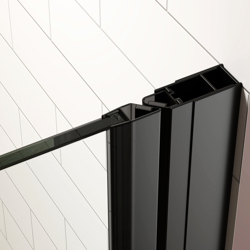Porte de douche pivotante, acier inoxydable noir mat, verre trempé à faible encombrement, installation réversible,
