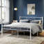 Ensemble de meubles de chambre à coucher 2 pièces, cadre de lit plateforme blanc avec table de chevet, cadre de lit sans sommier avec table de chevet avec rangement-87873478
