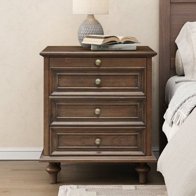 Oberon Vintage Farmhouse Nightstand With Pull-Out Tray