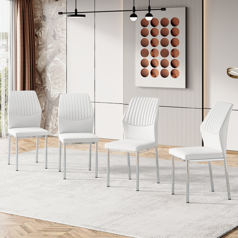 Ensemble de chaises de salle à manger moderne, 4, Argent argent, Blanc