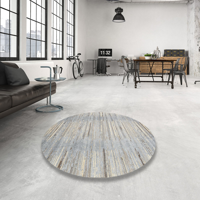 Tapis contemporain gris / beige, Rond 8 pi