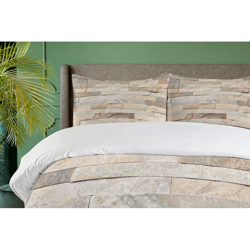 Twin Cream Beige Tan Brick Wall Duvet Cover Set