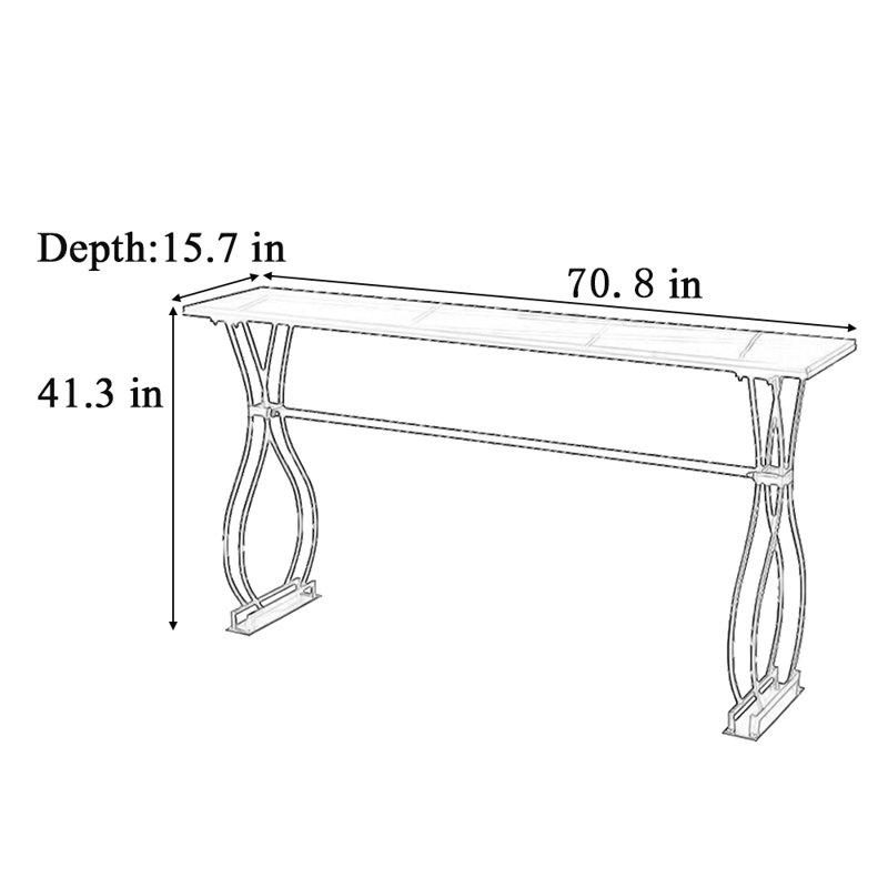 Table de bar Light Luxury, Noir, H 41,3 po x L 70,8 po x l 15,7 po
