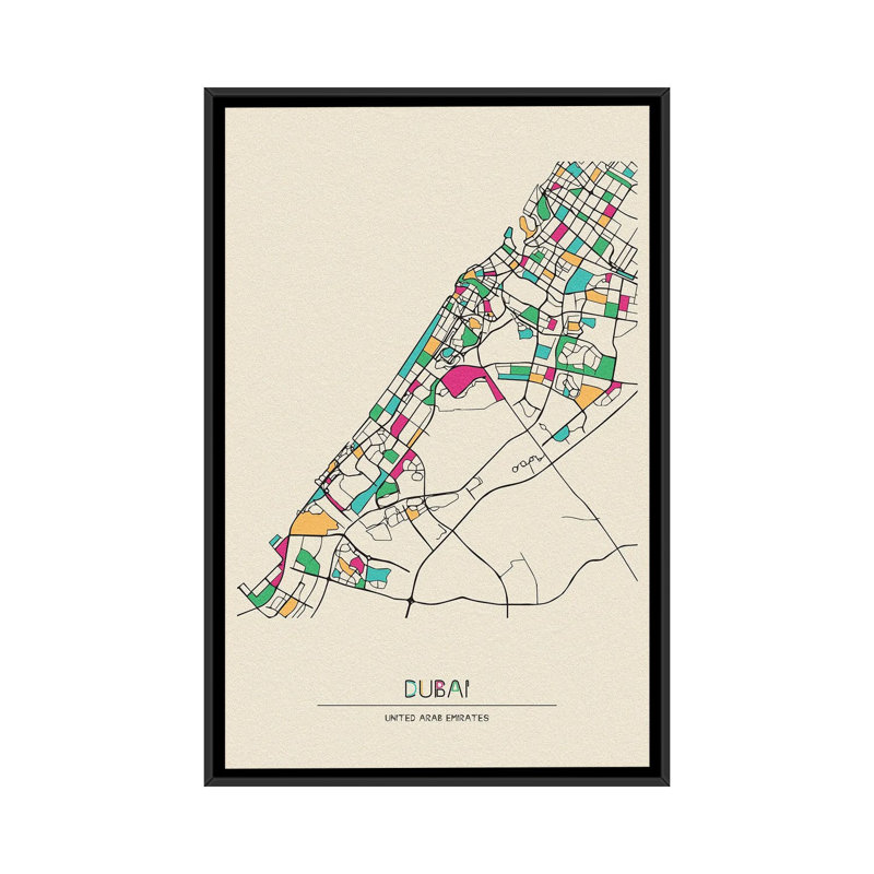 Dubai, United Arab Emirates Map by Ayse Deniz Akerman - Floater Frame Print on Canvas