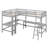 Wood Twin Size L-Shaped Loft Bed with Ladder and 2 Built-in L-Shaped Desks-1497687141