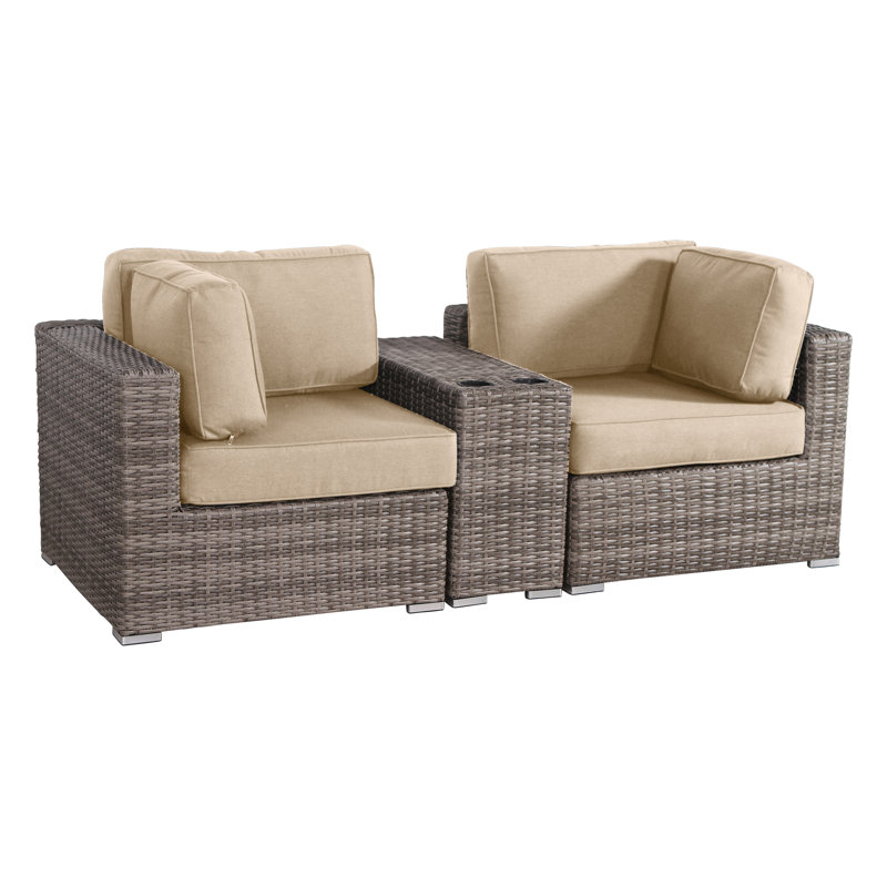 Ensemble de conversation pour 2 personnes avec coussins Sunbrella en osier Lazaro, Beige Sunbrella