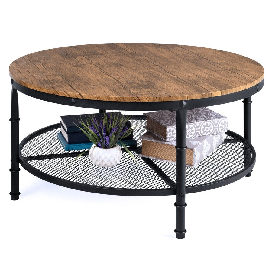 Photo inspiration: Wood And Steel Coffee Table With Storage Reference: 17 Stories Farmhome Industrial Wood Steel Coffee Table 2 Tier
