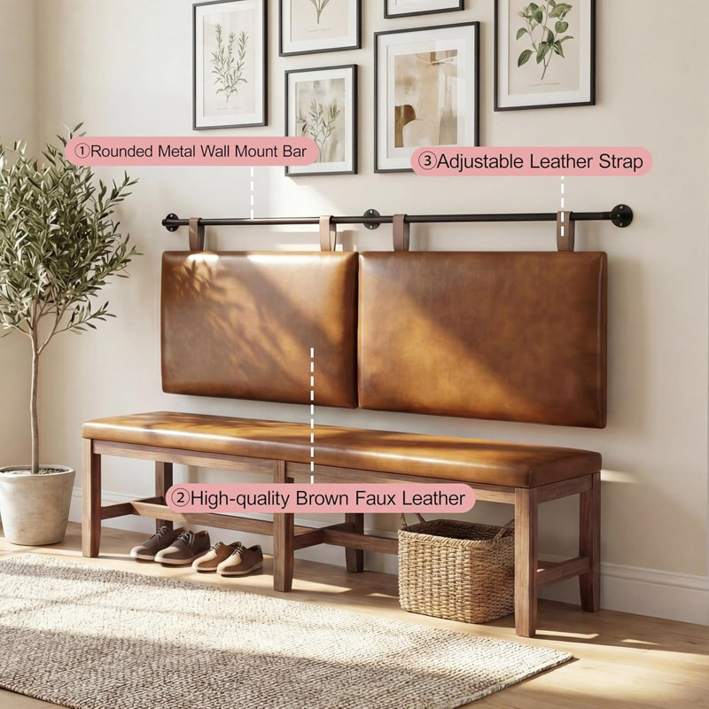 King Size Wall Mounted Upholstered Headboard – Modern Faux Leather Bed Headboard, Brown