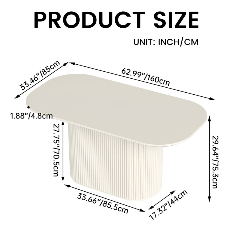 Oval White Dining Table for 6, Minimalist and Versatile (Table Only), 75.3cm H x 160cm W x 85cm D