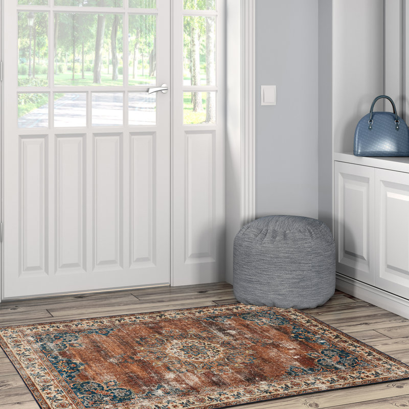 Chyanna Machine Washable Russet and Ivory Area Rug, Rectangle 5' x 7'