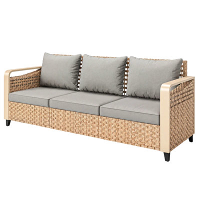 Extérieur de 70,9 po de largeur avec design brun et gris de 2,8 po, capacité de 792 lb, coussins de 3,1 po, installation rapide pour un siège spacieux près de la piscine, support, balcon facile à assembler