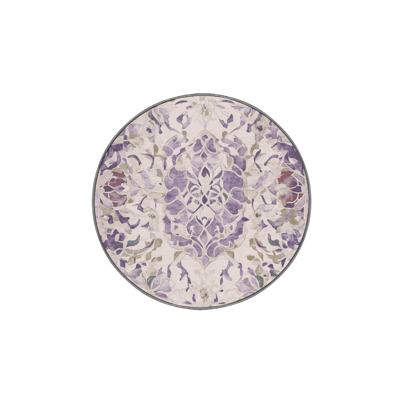 Machine Washable Gray Area Rug, Round 3'