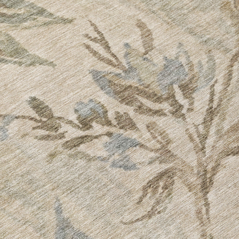Tapis floral intérieur / extérieur lavable à la machine Chantille ACN2951, Taupe, 9' x 12'