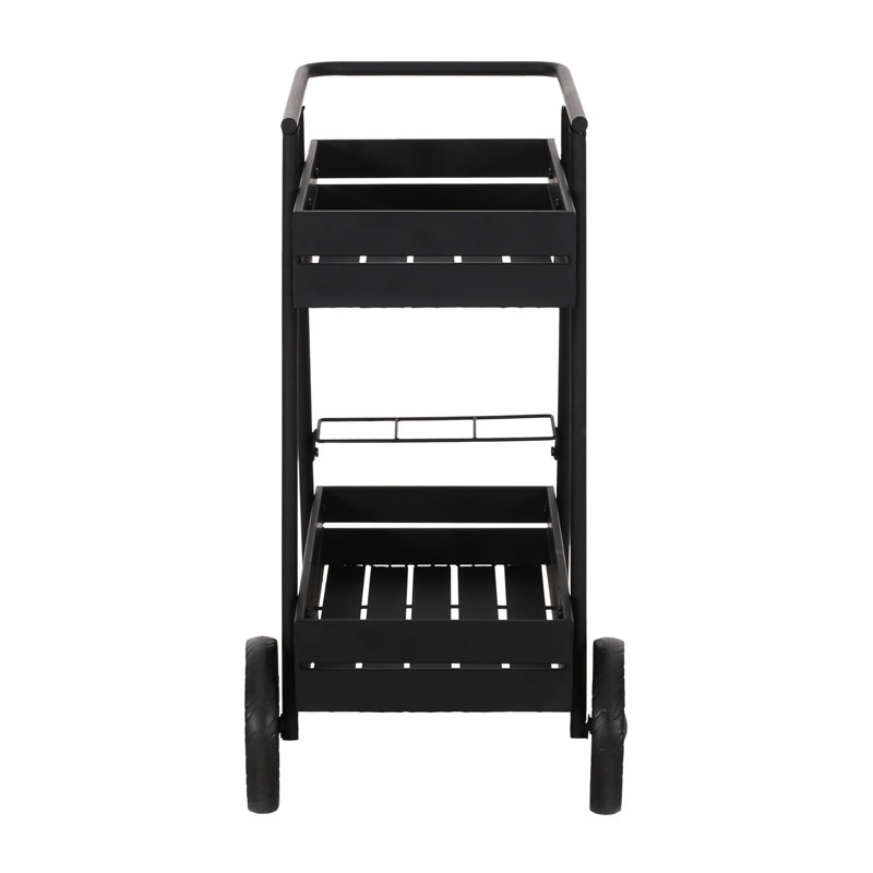 Chariot-bar à cadre en fer de style industriel moderne avec roues lisses et porte-bouteilles - l 27,25 po x P 17,1 po H 31,75 po