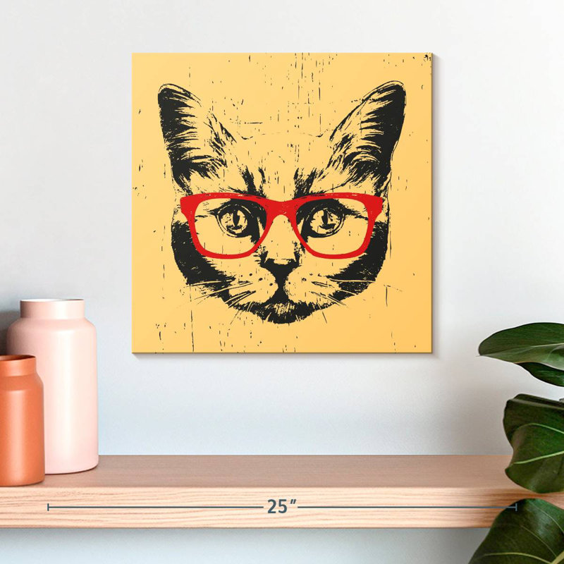 Brampt Cat With Glasses, 16" H x 16" W