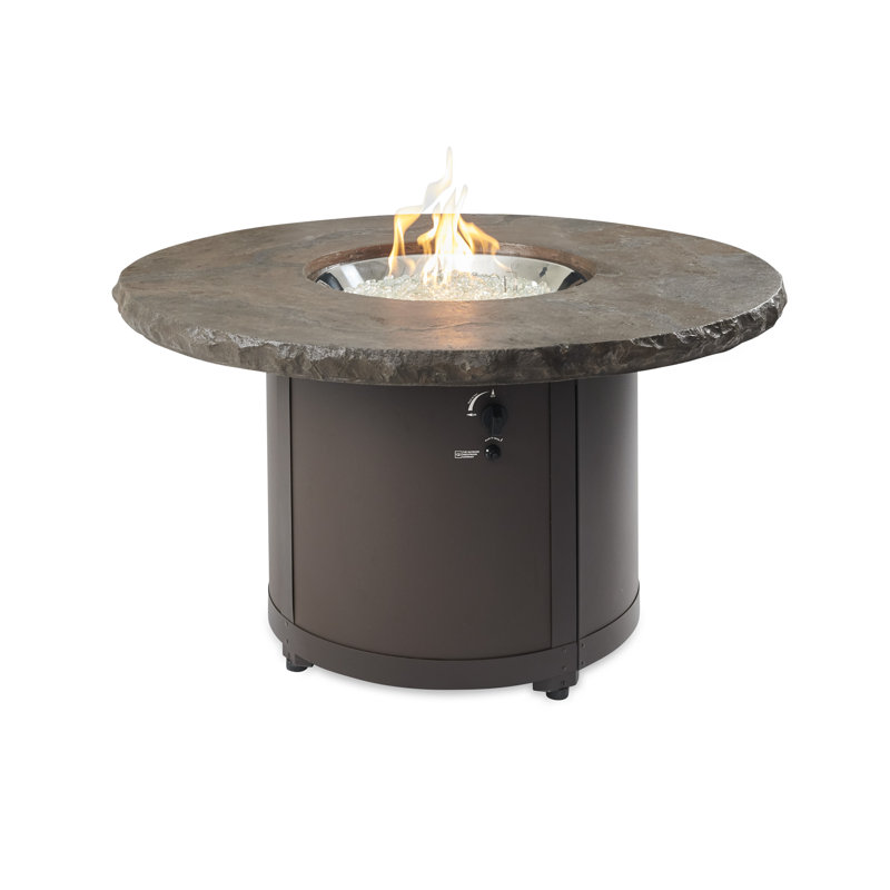Beacon Round Steel and Concrete Propane and Natural Gas Smokeless Fire Pit Table with Lid, Brown
