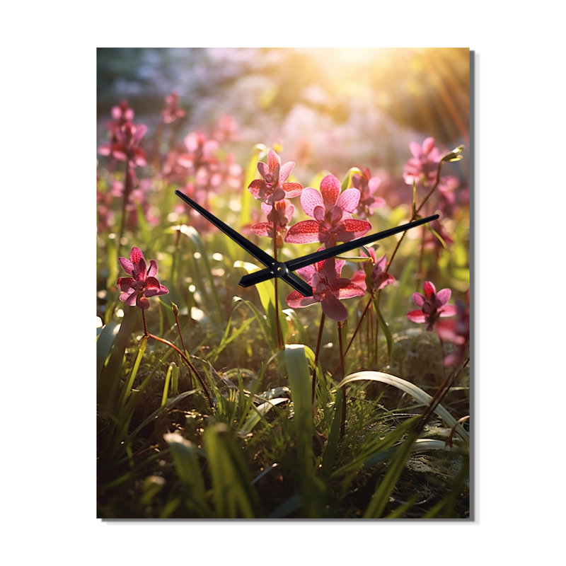 Pink Green Exotic Orchids Elegance - Floral Very Large Wall Clocks, Small