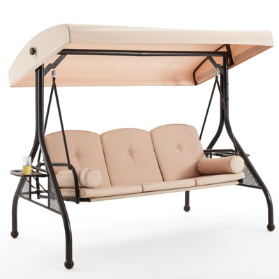 Fassold Outdoor Patio Swing Chair for 3 People, with Removable Cushion and Convertible Canopy