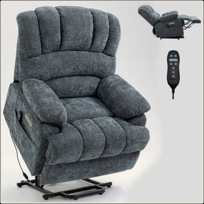 23" Seat Width And High Back Large Size Beige Chenille Power Lift Recliner Chair With 8-Point Vibration Massage And Lumbar Heating
