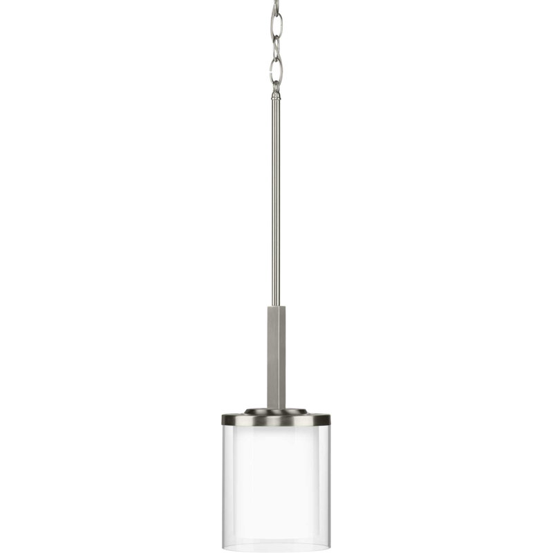 Luminaire suspendu cylindrique simple à 1 lumière Waddells, Nickel brossé