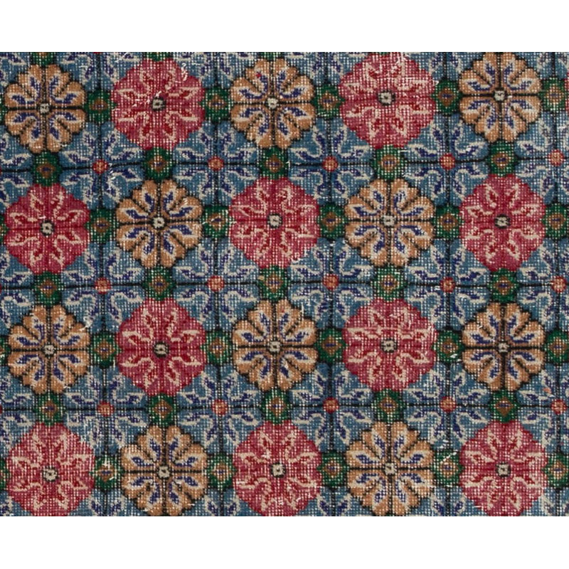 Tapis turc rétro noué à la main en rouge et bleu