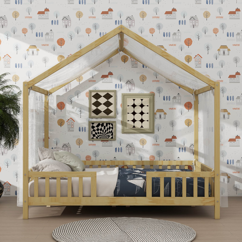 Lit pour enfant avec auvent Montessori, Double, Naturel