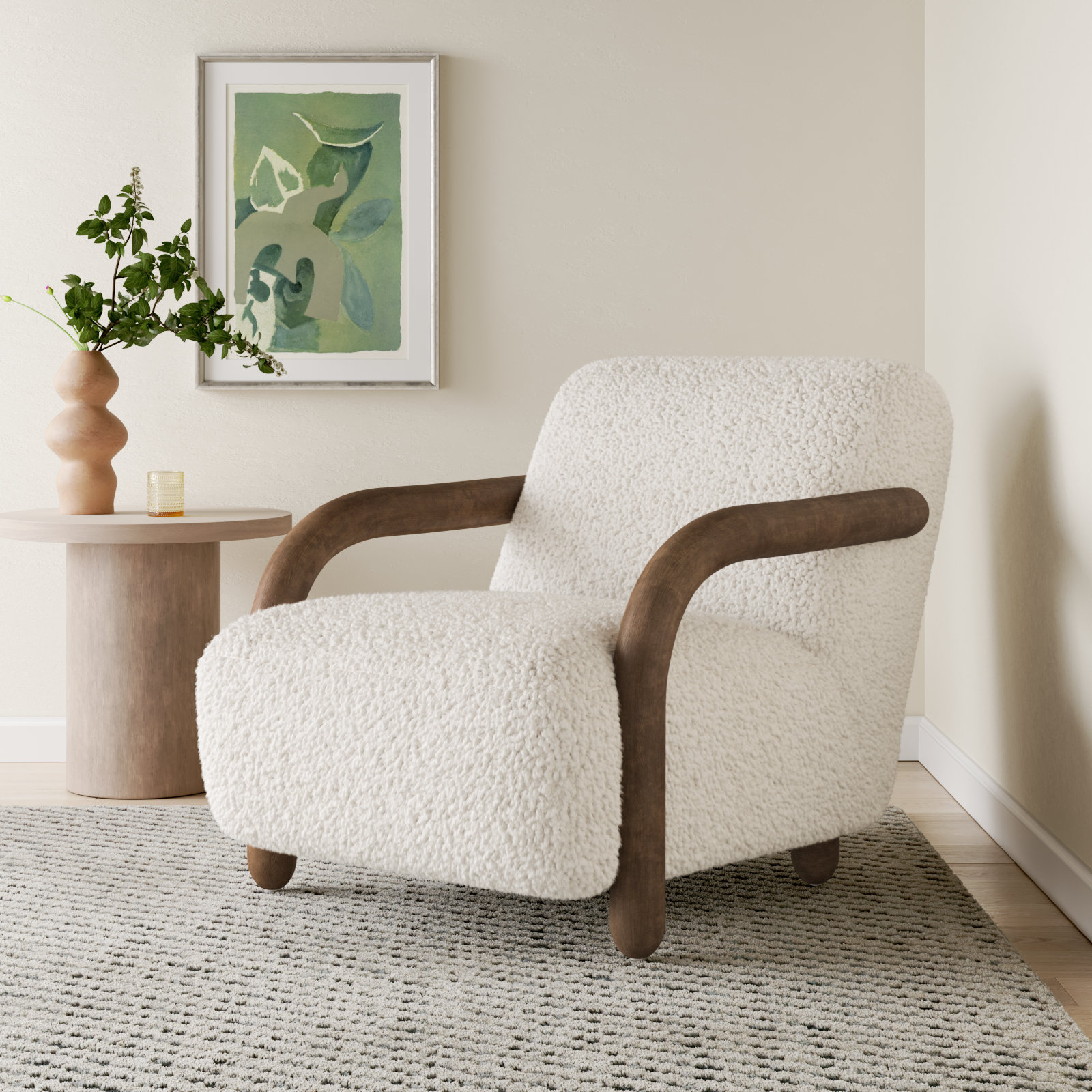Risco Shearling Accent Chair, Andes Natural Polyester, Distressed Natural, Distressed Natural