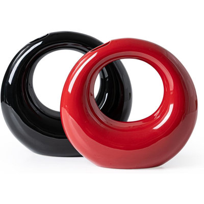 Red Black Ceramic Vase Set