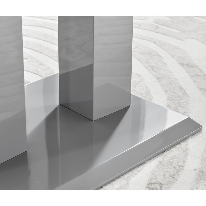 Eubanks Double Pedestal High Gloss Dining Table - Luxury Modern Design, Grey, 75cm H X 120cm W X 70cm D