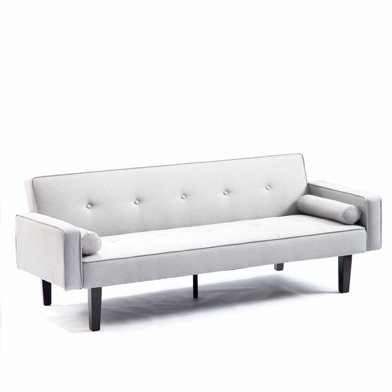 Console en bois massif 71,65 po Trayon, Tissu gris pâle