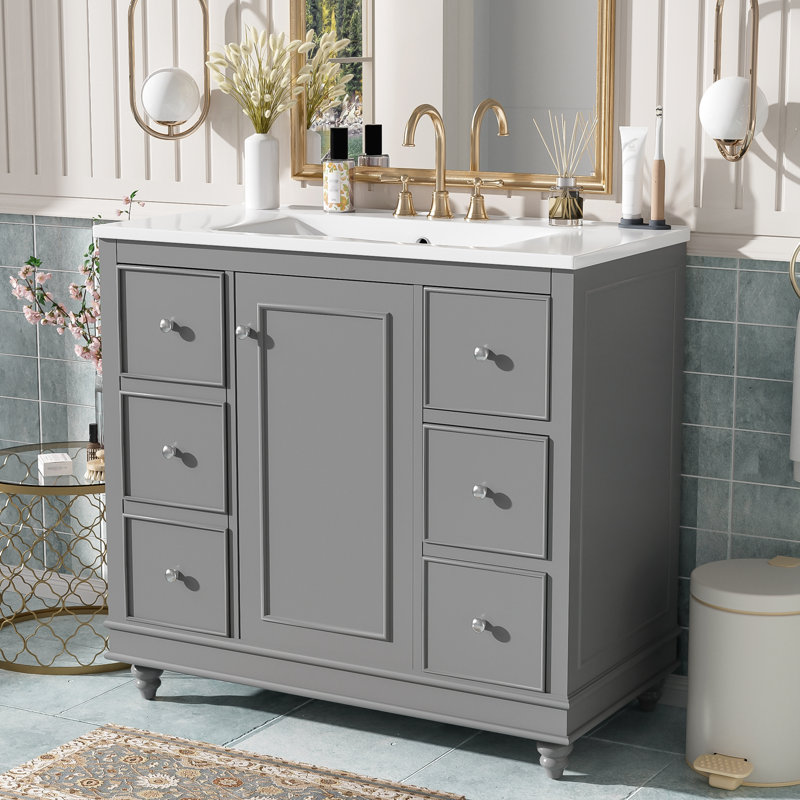 Ensemble de meuble-lavabo avec lavabo en céramique, Gris