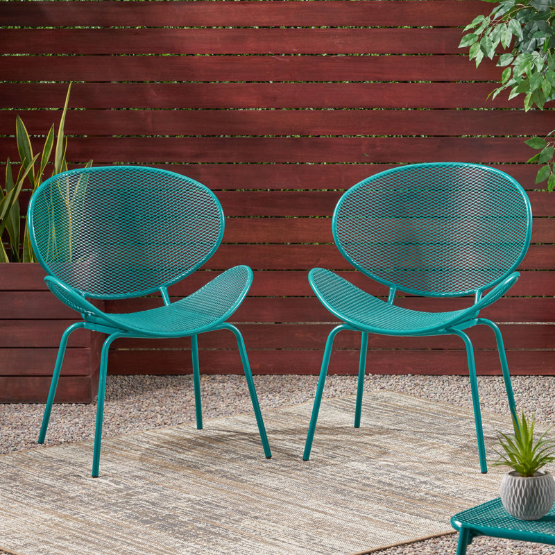 Andrighetti Outdoor Metal Mesh Shell Chairs, Matte Teal