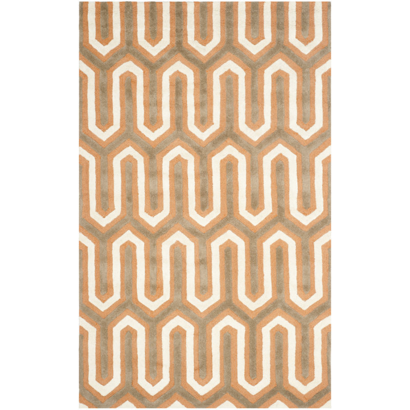 Hand-Tufted Orange and Grey Wool Geometric Area Rug 2' x 3'