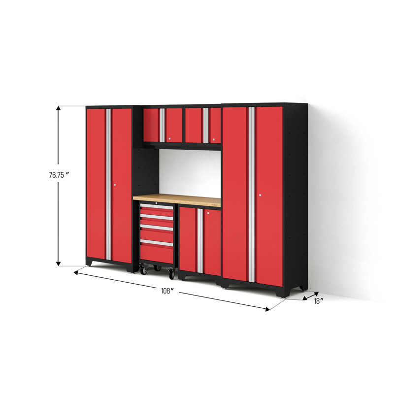 Bold Series 7 Piece Storage Cabinet Set, Red, Bamboo