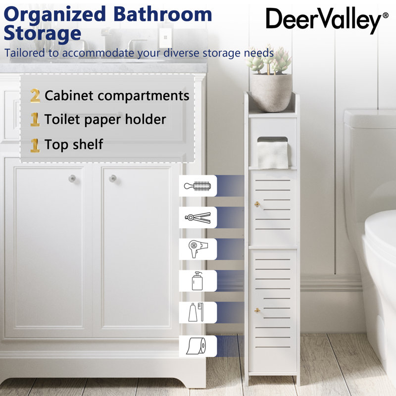 White PVC Bathroom Storage Cabinet with Toilet Paper Holder