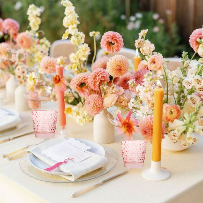 Porte-bougie en verre 6 pièces, Rose