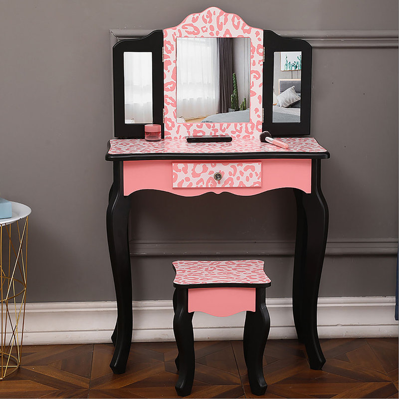 Ensemble de coiffeuse charmant pour enfants avec miroir pliable et design sécuritaire
