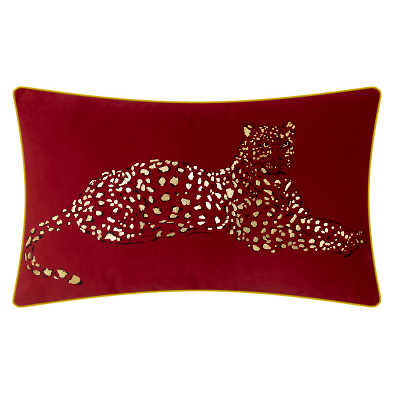 Decorative Leopard Throw Pillow Cover Velvet Animal Print Design, Red