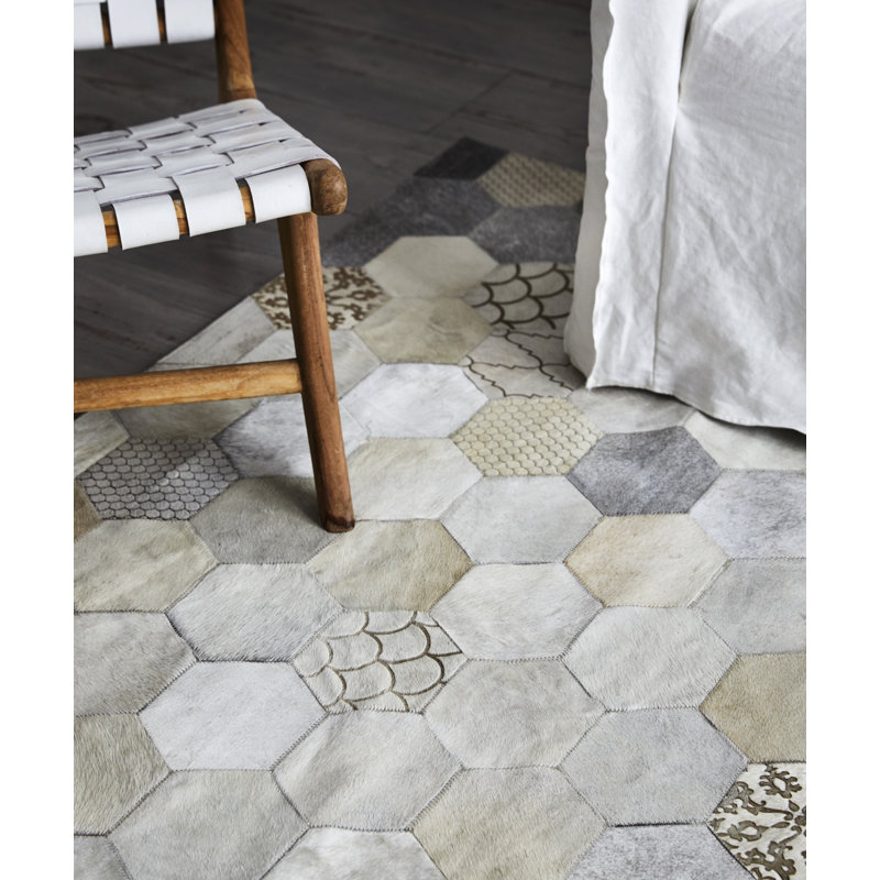 Atomo Cowhide Geometric Area Rug, Rectangle 2' x 3'